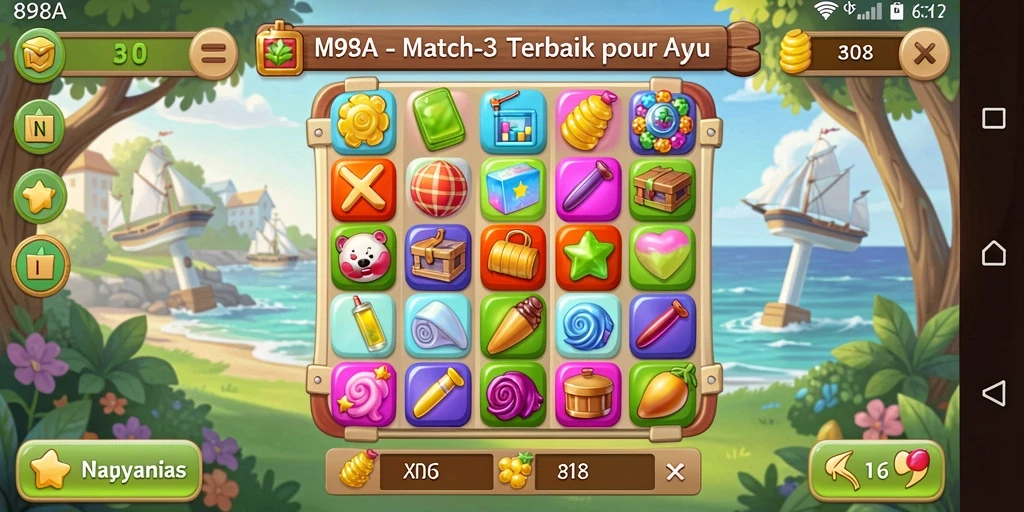 Tangkapan layar gameplay 898A menampilkan keseruan permainan Match-3.
