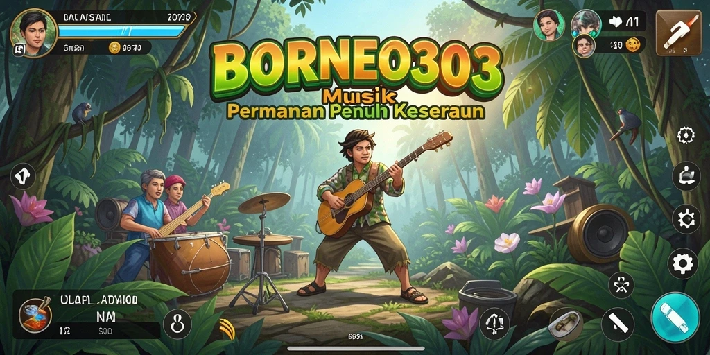 Screenshot gameplay BORNEO303 yang menampilkan elemen musik yang interaktif.