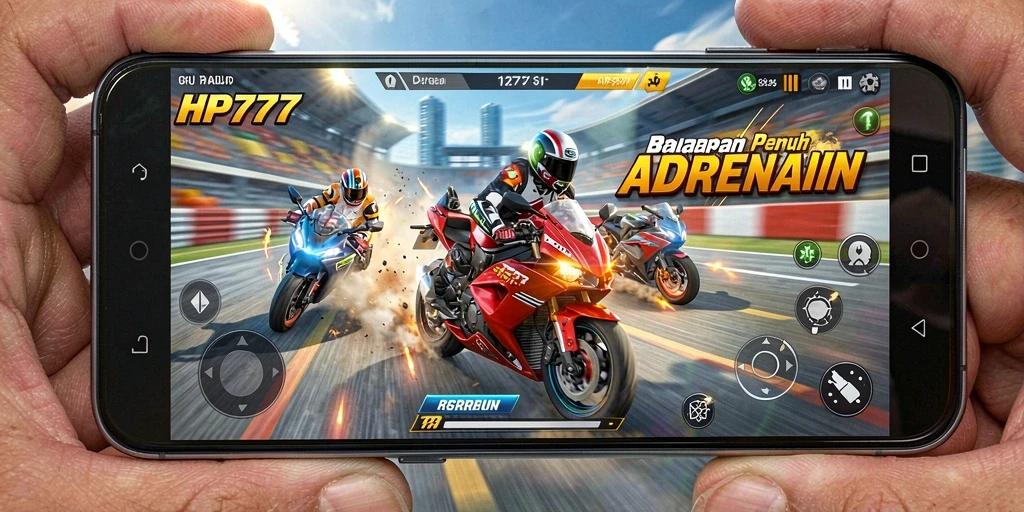 Gameplay seru dari HP777 saat balapan di trek menantang.