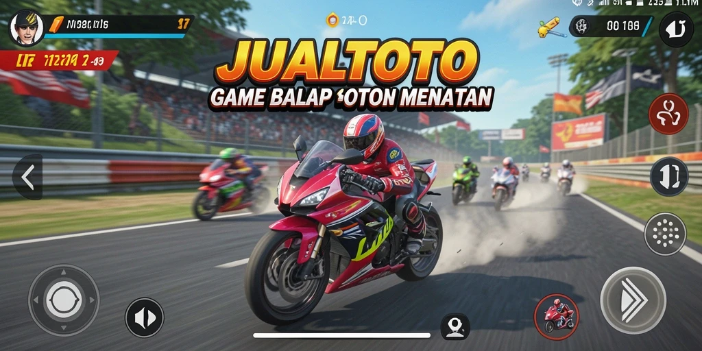 Screenshot tampilan gameplay seru JUALTOTO saat balapan motor.