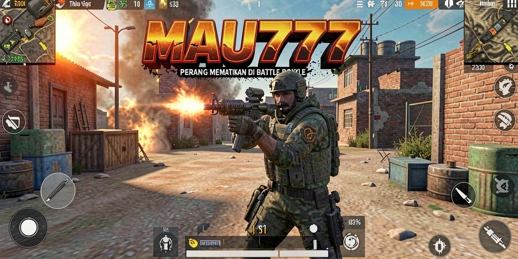 Tampilan aksi seru dalam gameplay Battle Royale MAU777.