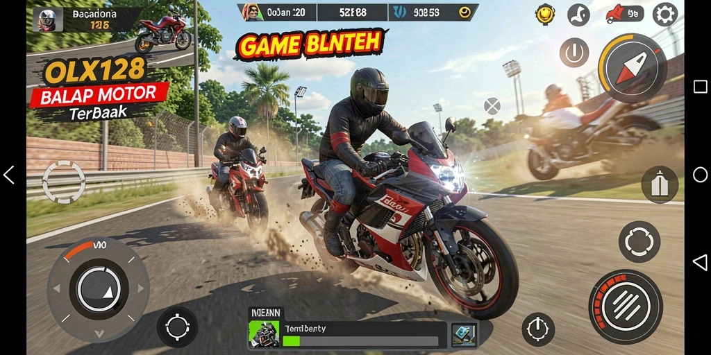 Screenshot menunjukkan aksi seru balapan motor di trek menantang.