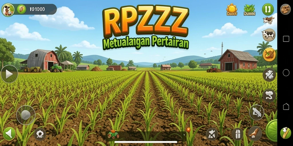 Tampilan screenshot gameplay RPZZZ yang menampilkan ladang hijau subur.