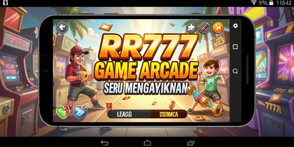 Screenshot utama RR777 menampilkan gameplay Arcade yang penuh aksi.