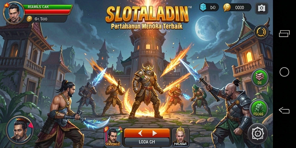 Tampilan gameplay SLOTALADIN yang penuh aksi dan strategi Tower Defense.